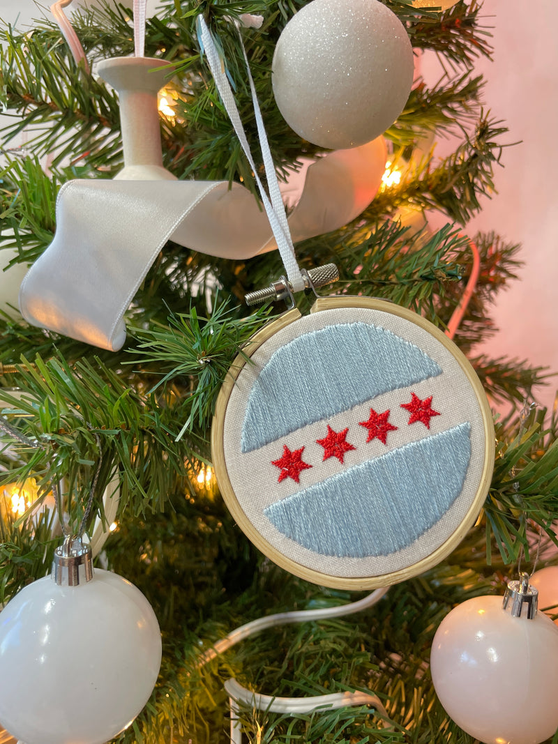 Chicago Flag Embroidery Tree Ornament by kdornbier
