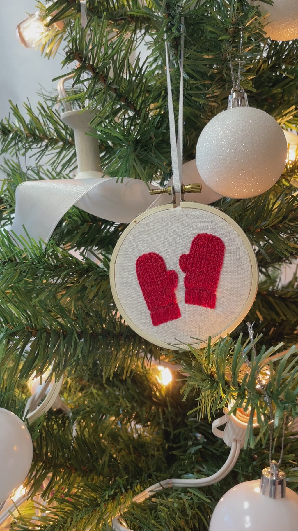 Cable Knit Mittens Embroidered Tree Ornament by kdornbier