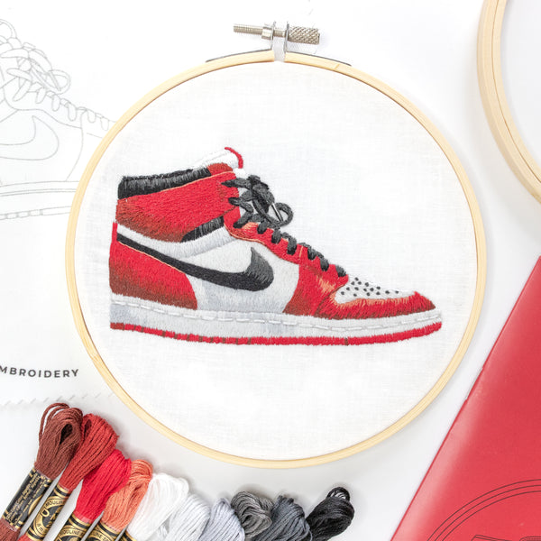 Finished needle painted sneaker with embroidery supplies