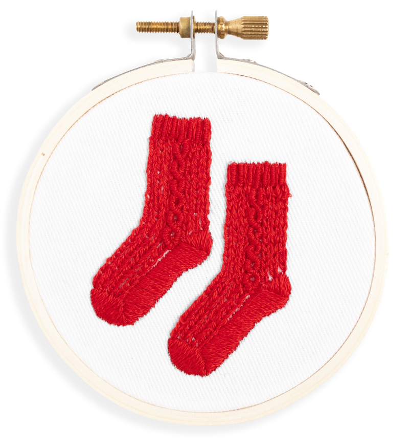 Cable Knit Socks Ornament Embroidery Kit