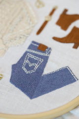 Close up of jeans from embroidery pattern