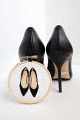 Pair of heels mini embroidery project with black Sarah Flint Perfect Pumps