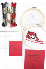 Needle Painting sneaker embroidery kit supplies on white table