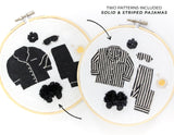 Solid and striped pajama set embroidery pattern options