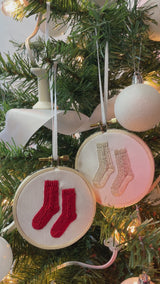 Cable Knit Socks Embroidered Tree Ornament by kdornbier