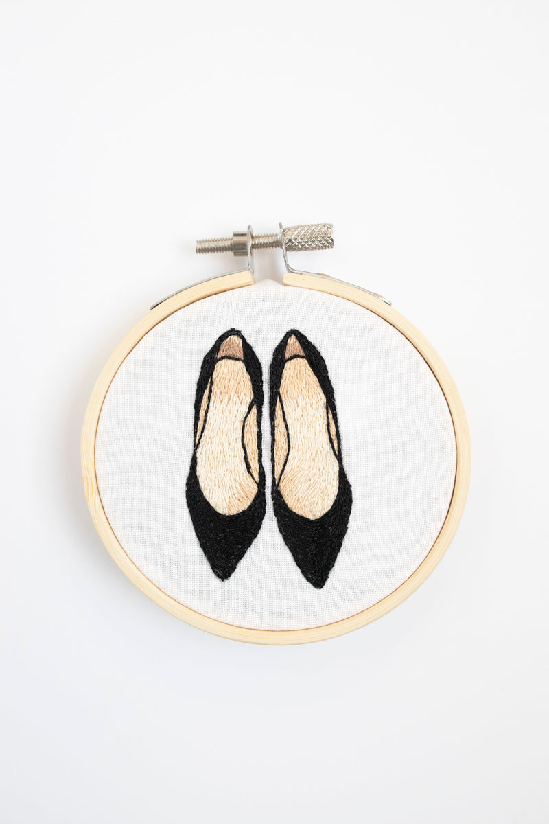 Mini Pair of Black Heels Needle Painting Finished Embroidery by kdornbier