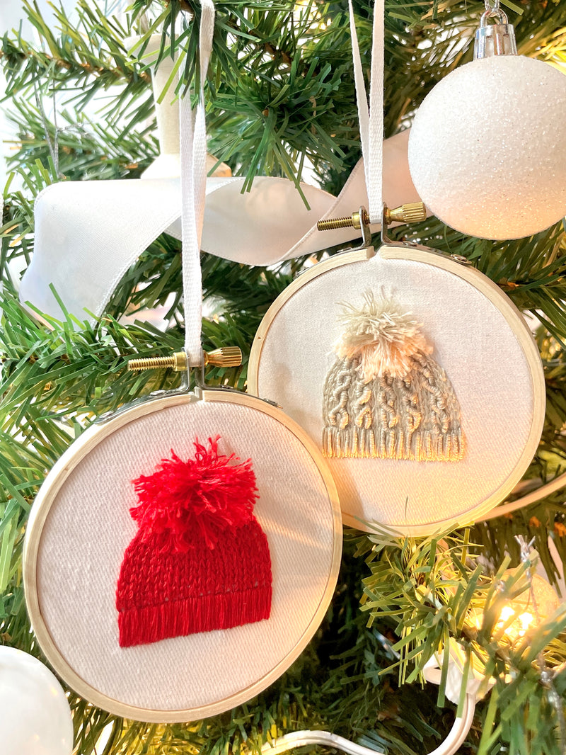 Cable Knit Hat Embroidered Tree Ornament by kdornbier
