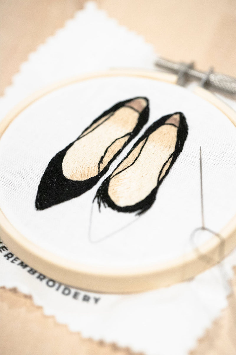 Pair of Heels Mini Needle Painting Embroidery Project in progress by kdornbier