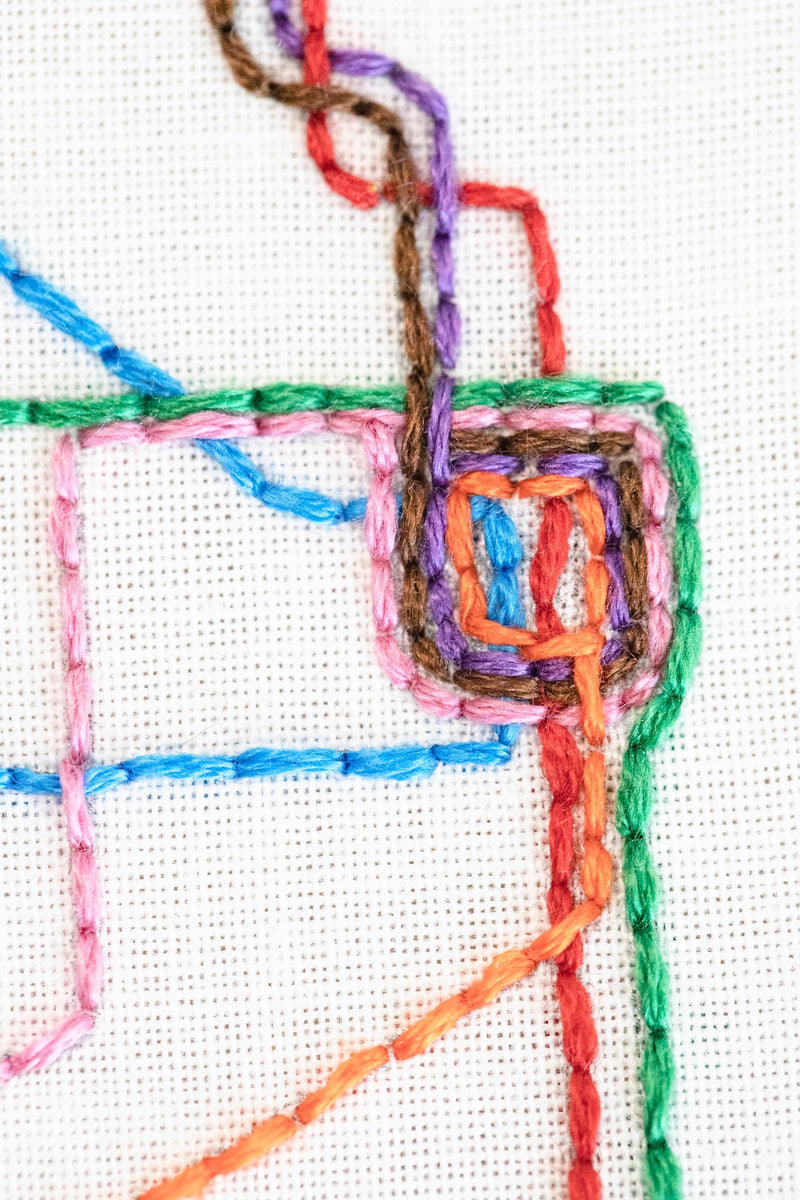 Close-up detail from the Chicago "L" Map Embroidery project by kdornbier